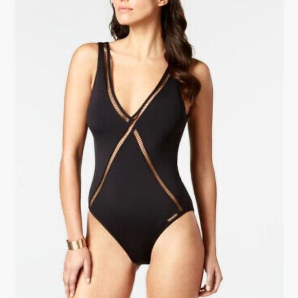 Michael Kors V-neck lattice  Swimwear in NAVY NEW - Picture 1 of 6